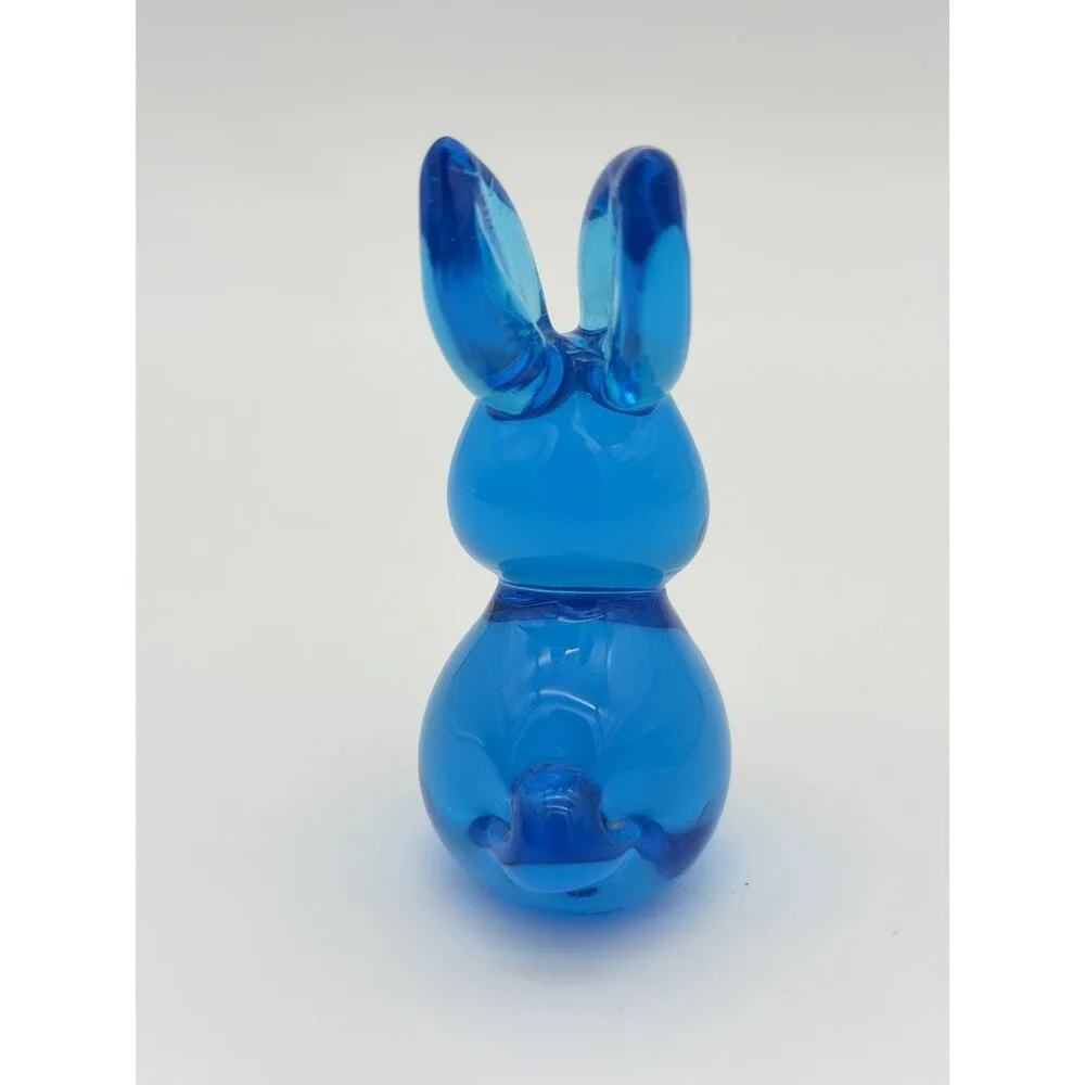 Byron Hicks Art Glass 90’ Blue Bunny Rabbit Figurine 3.5”H Rare Vintage Easter